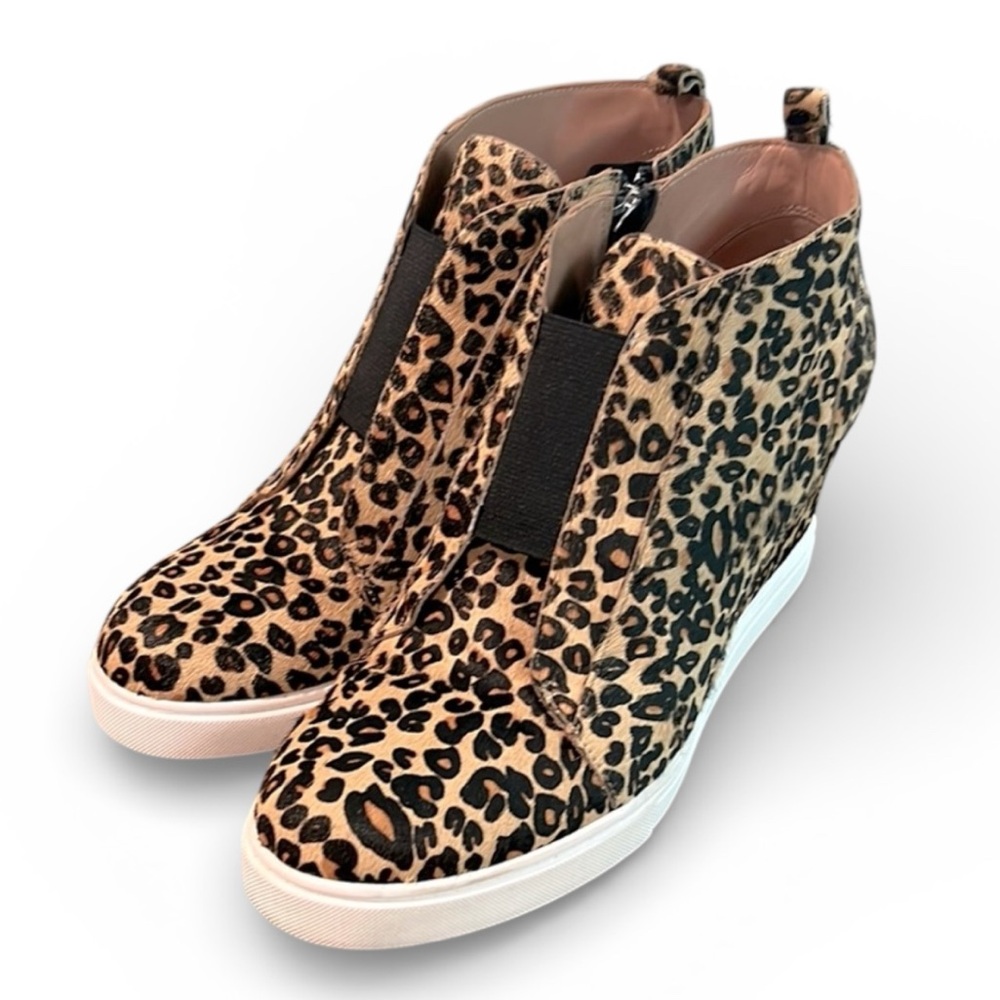 Linea Paolo Felicia III Platform Wedge Sneaker Bootie Leopard Print Zip Up 8 1/2